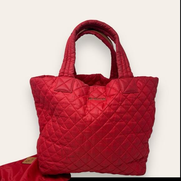 MZ Wallace Red Orange Quilted Metro Tote Bag Work Travel Nylon Women’s - Picture 1 of 14